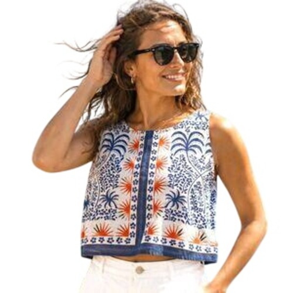 Rachel Zoe Linen Blend Mediterranean Sun Crop Top XL